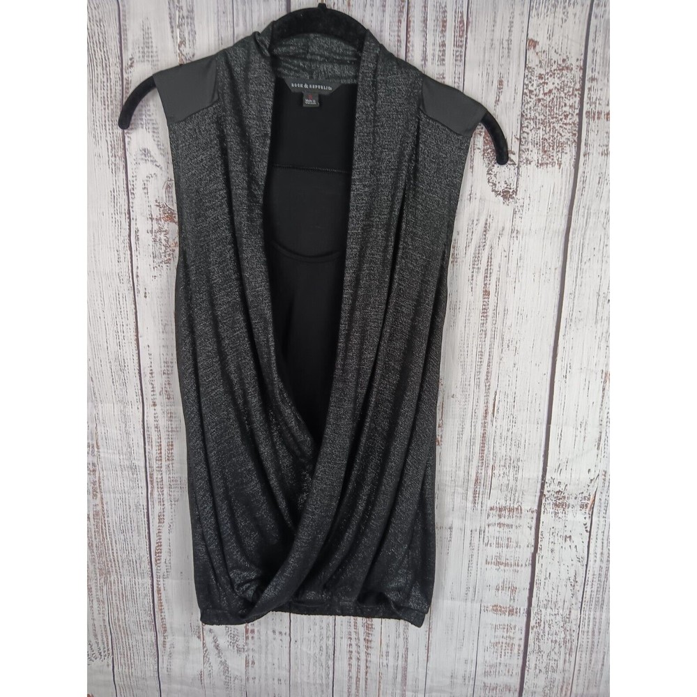 Rock & Republic Wrap Blouse Women's Small Black Cross Front Sleeveless